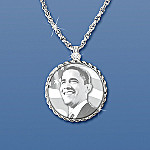 Barack Obama Commemorative Solid Sterling Silver Diamond Pendant Necklace